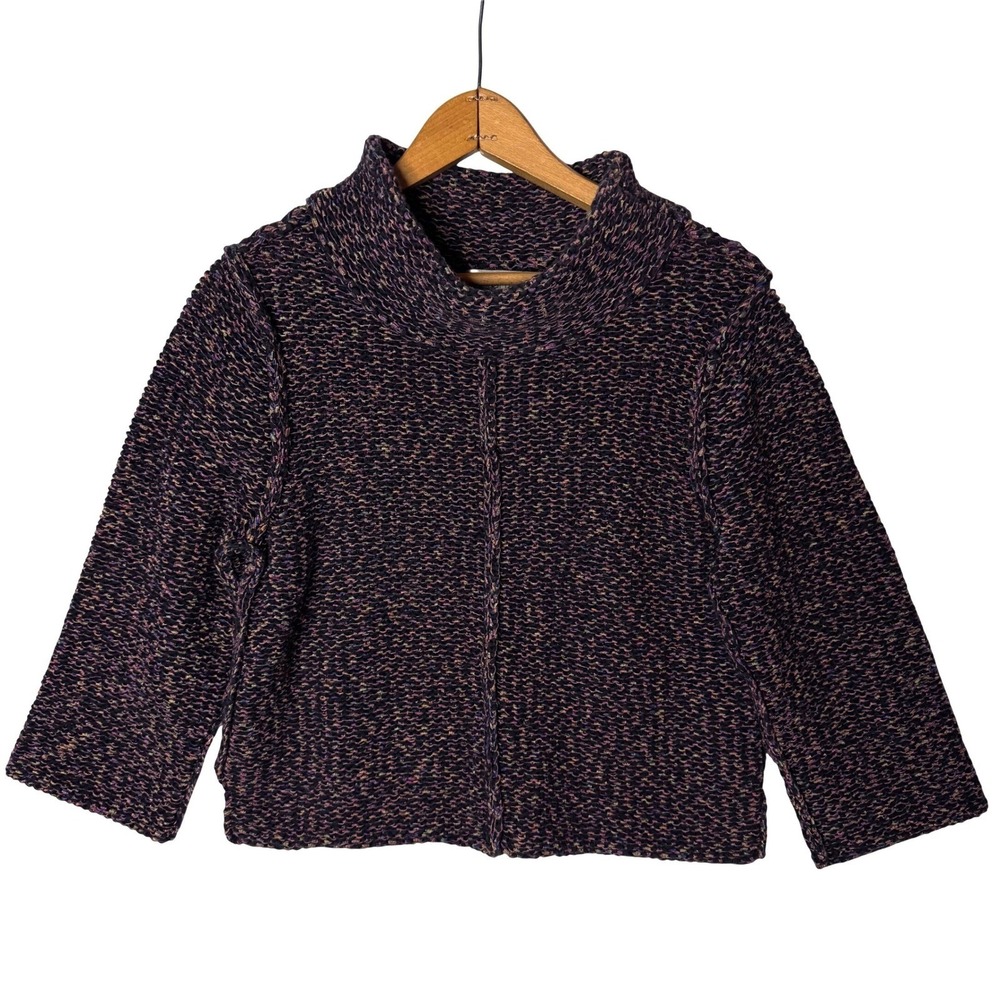 Habitat Sweater Sz S Black Purple Mock Lagenlook Art Wear Artsy Cropped Chunky